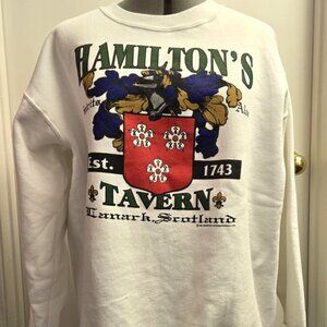 Vintage 1991 Lanark Scotland Hamilton's Tavern Graphic Sweatshirt Size XL Delta